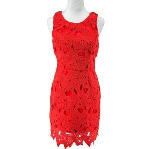 ASTR Red Lace Overlay Sleeveless Dress With Lined Interior Back Zipper Sz M EUC